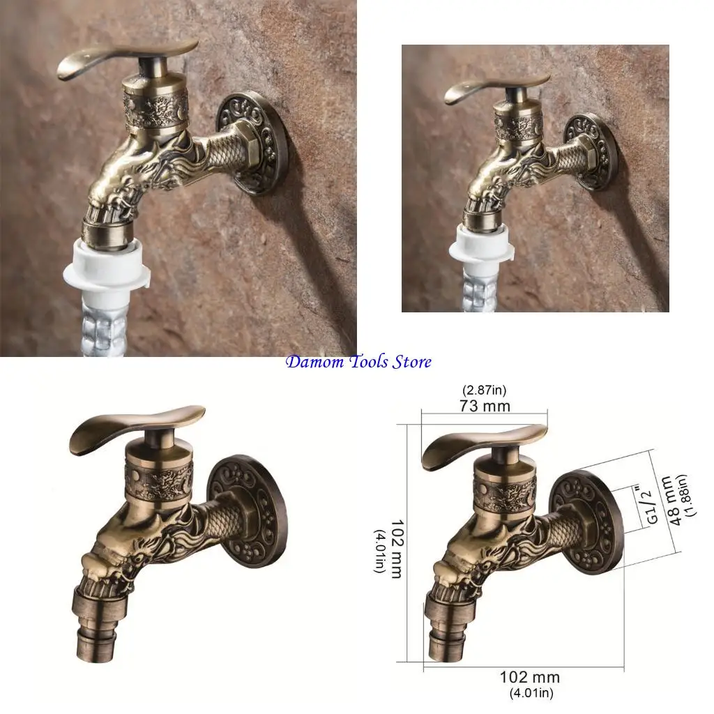 57BE Classical Engraves Wall Tap Outdoor Faucet Decors for Garden Bathroom Kitchen