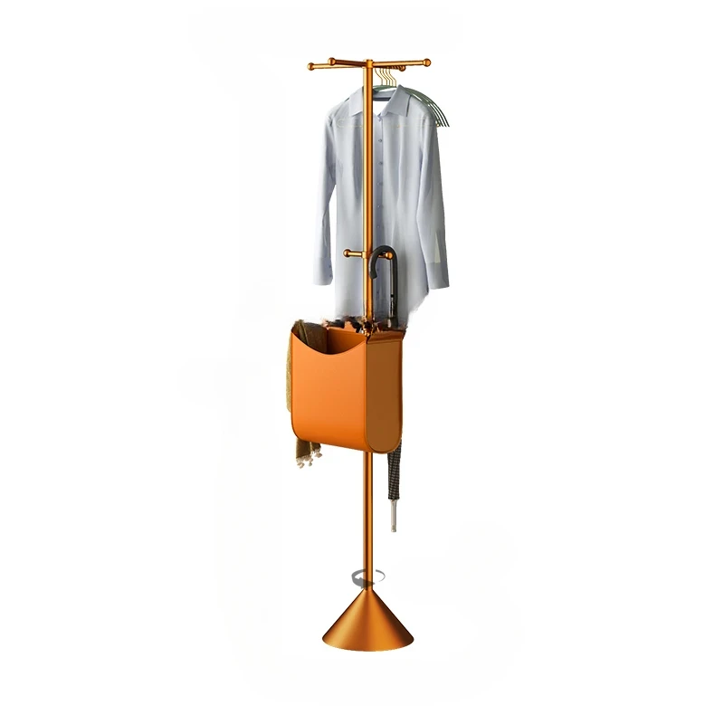 Coat Rack Storage Design Middle-Ancient Metal Leather Pocket Rotatable Household Floor Clothes Rack