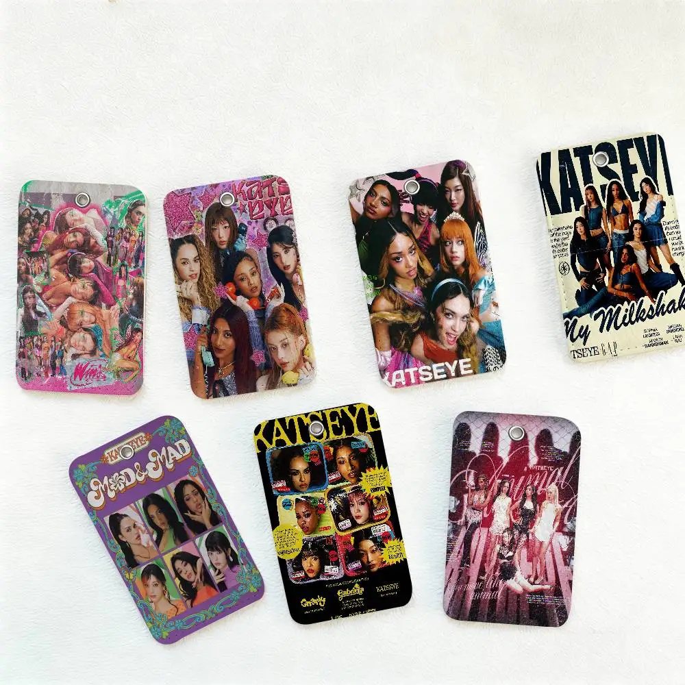Hot Music Band K-KATSEYE 1Pc Access Card Case Leather Card Holder Keychain Key Ring Door Access Tags ID Card Case Keychain
