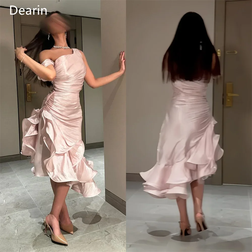 

Customized Prom Dress Formal Women Dearin Off-the-shoulder A-line Tea Length Skirts Layered Ruffle Contoured Flouncing Bespoke O