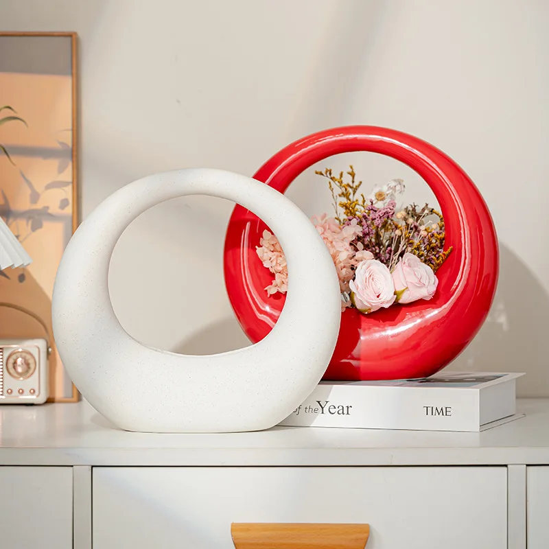 Fun Bag ShapedCeramic Ornament with Dried Flower Vase for Modern Decoration, Tabletop and Living Room Flower Pot Home Decoration
