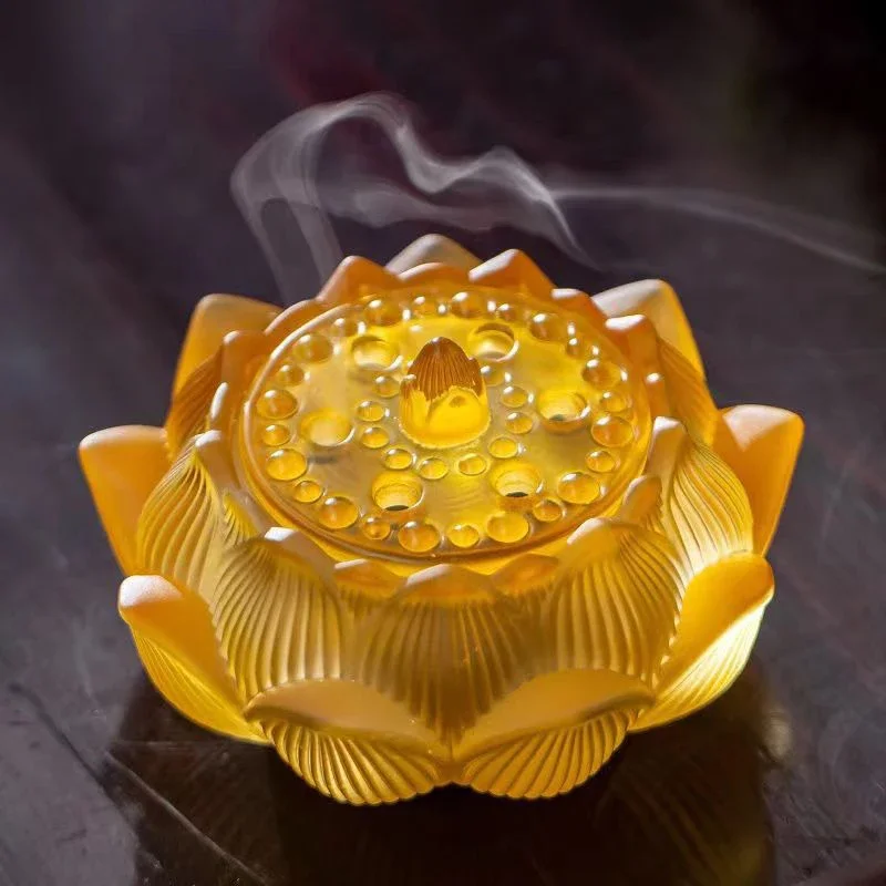 Gradient Glass Lotus Incense Burner Stove Ornament Creative Home Frankincense Decor Tea Table Burner Inscent Sandalwood Holder