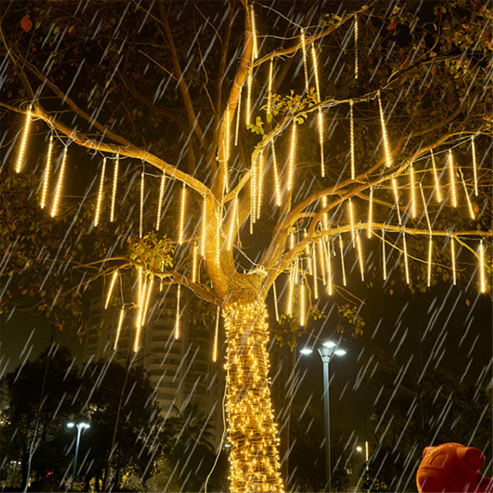 Guirxiété Lumineuse LED avec Prise US/EU, Douche de Météores, 8Tubes, Décoration de Rue, Éclairage d'Extérieur pour Mariage et Noël