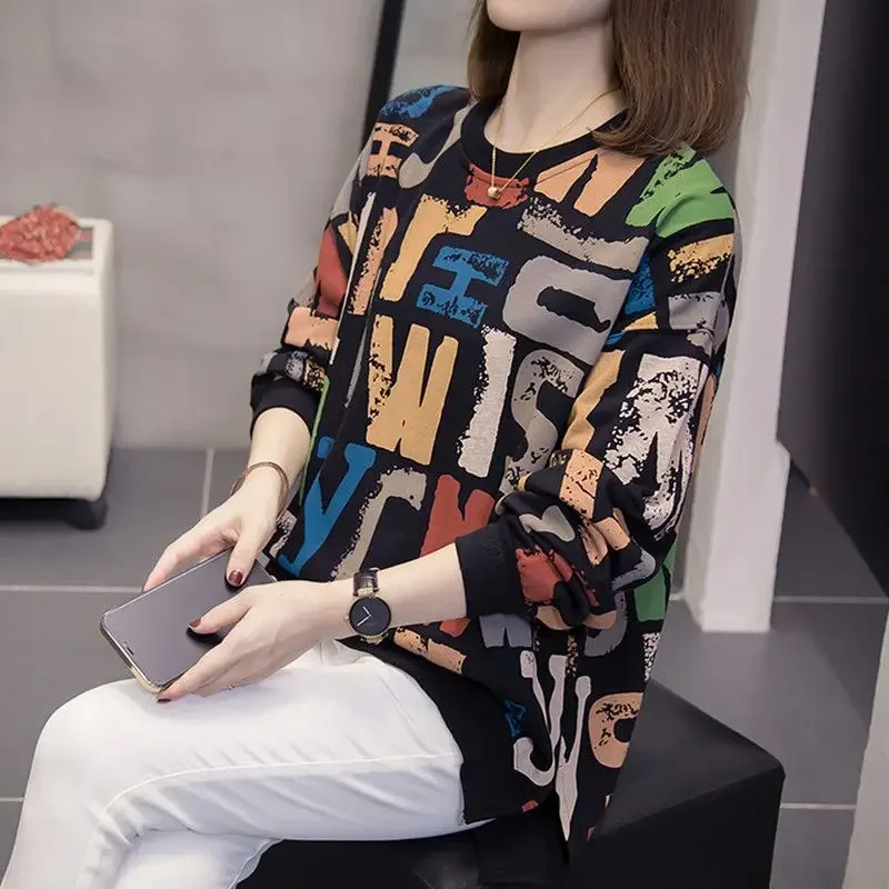 

Мешковатые женские пуловеры с принтом, топы по акции, базовая толстовка с длинными рукавами для женщин, тренд 2025, 90-е годы, Y2k, винтажная корейская одежда