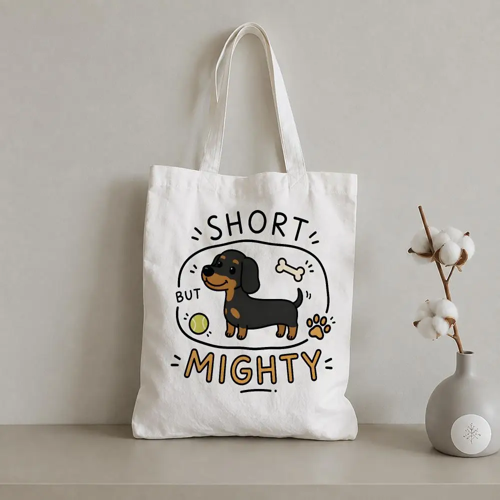Funny Wiener Dog Storage Bags 1pc Canvas Tote Bag Reusable Shopping Shoulder Bag For Women Daily Use