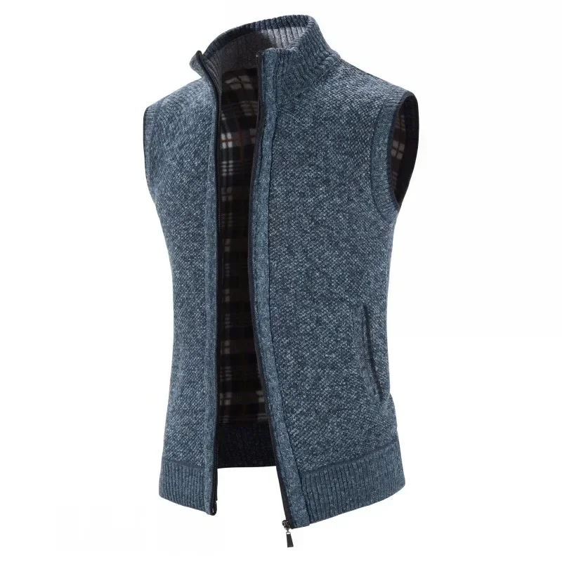 Men's Autumn/Winter Waistcoat Plus Velvet Thicken Plus Size Slim Waistcoat Mens Sweater Vest Sleeveless  Knitted Sweater M-4XL