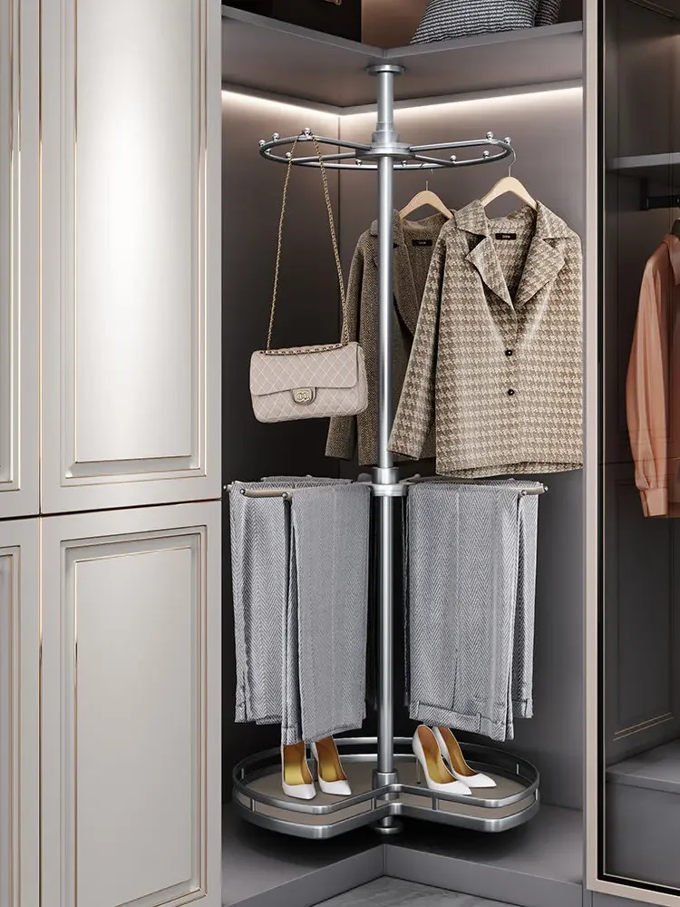 a*-Rotating hanger 360-degree multi-functional cloakroom corner wardrobe three-layer clothes rod clothes hanger pants rack.