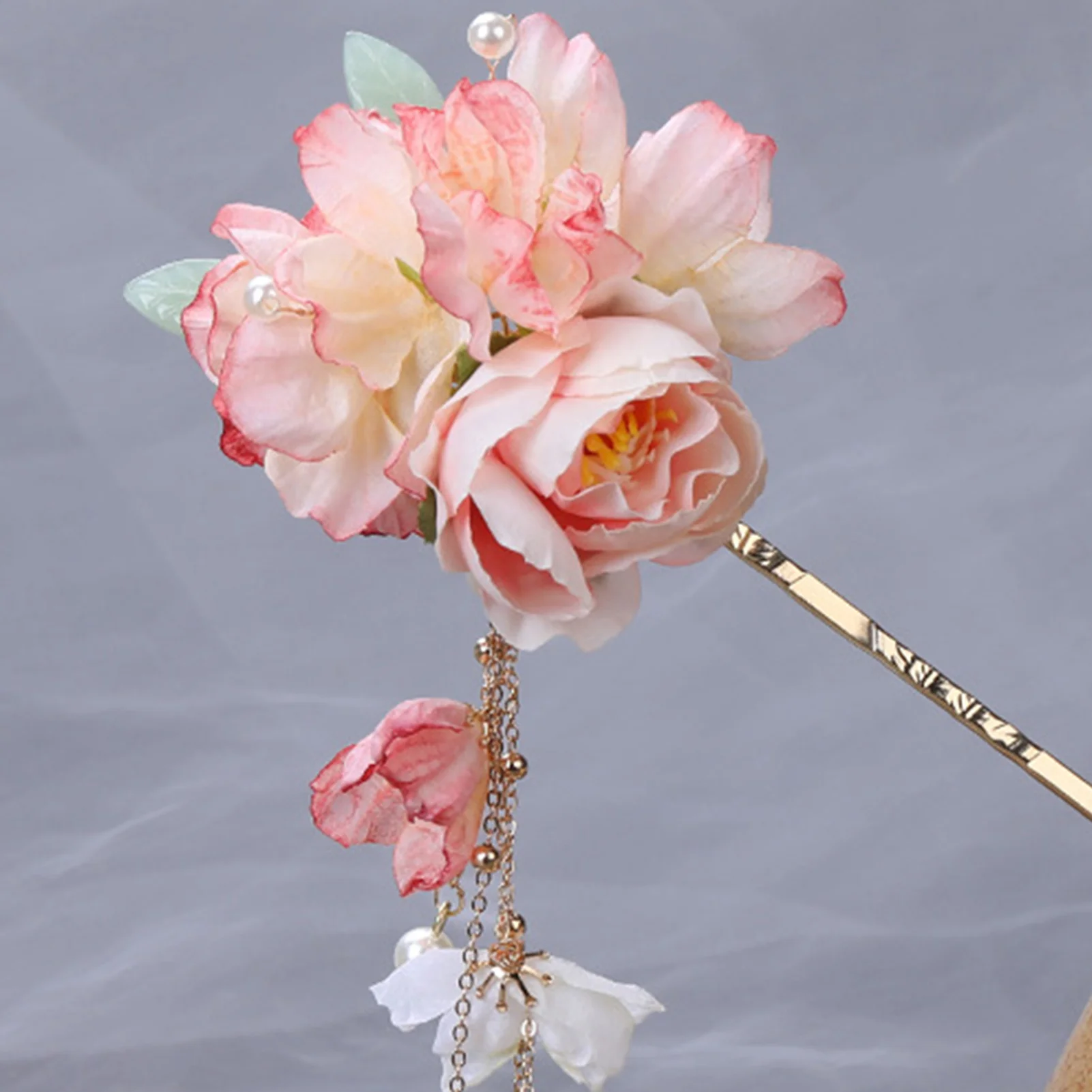 Vintage Silk Flower Hair Stick Headband Fringed Hairpin Chinese Style Hair Accessories Floral Headpiece for Women Hanfu Dress