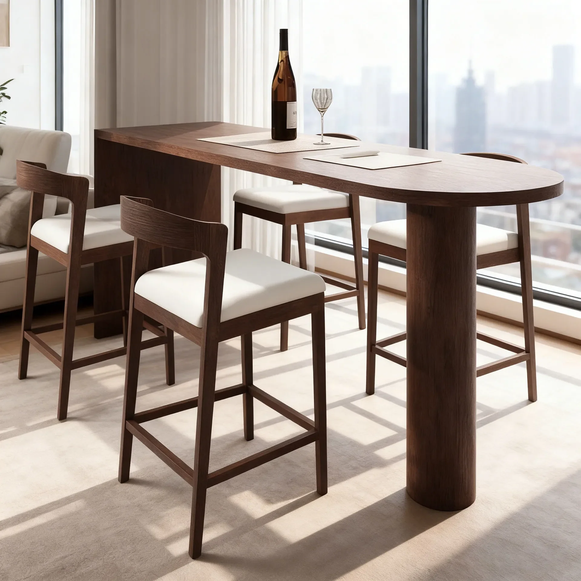 Nordic oval tall table solid wood household small apartment balcony dining room living room partition log bar table