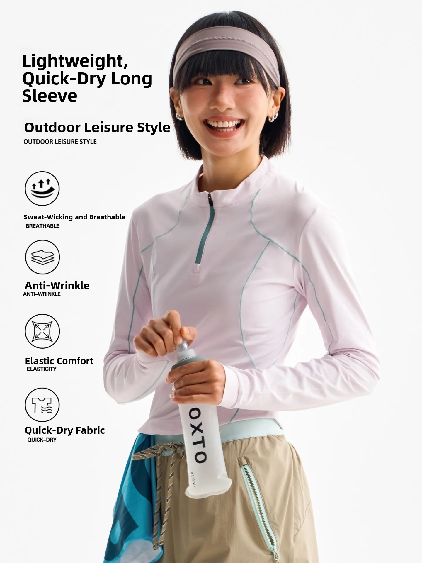 Spicy Short Sleeve Long T-Shirt Women's Sporty Outdoor Fleece Half Zip Quick Dry Slim Fit Casual Style Polyester Fiber