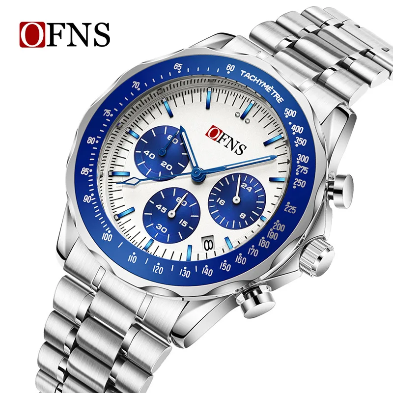 2026 Ofns 1585 Trendy Men's Quartz Watch For Business And Leisure, Three Eye Six Needle Timing, Night Light, Waterproof Calendar