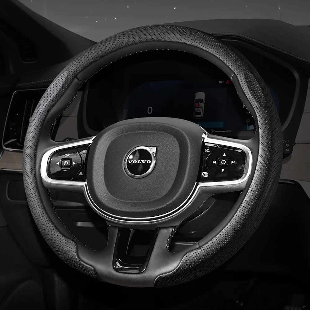 Suitable for Volvo Nappa Leather Car Steering Wheel Cover, Ultra-Thin, Non-Slip, Breathable, with Holes, for Xc60 Xc40 Ex40 Xc90 S60 Ex90 Ec40 V60 Ex30 V90 Cross Country S90 Es90, Available in Orange, Black, Red