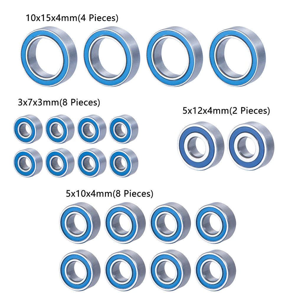 YEAHRUN 22 sztuk kompletny niebieska piłka zestaw łożysk, gumowe, uszczelnione stal chromowana dla 1/10 zespół związane RC10 B6.2 zdalnie sterowany
