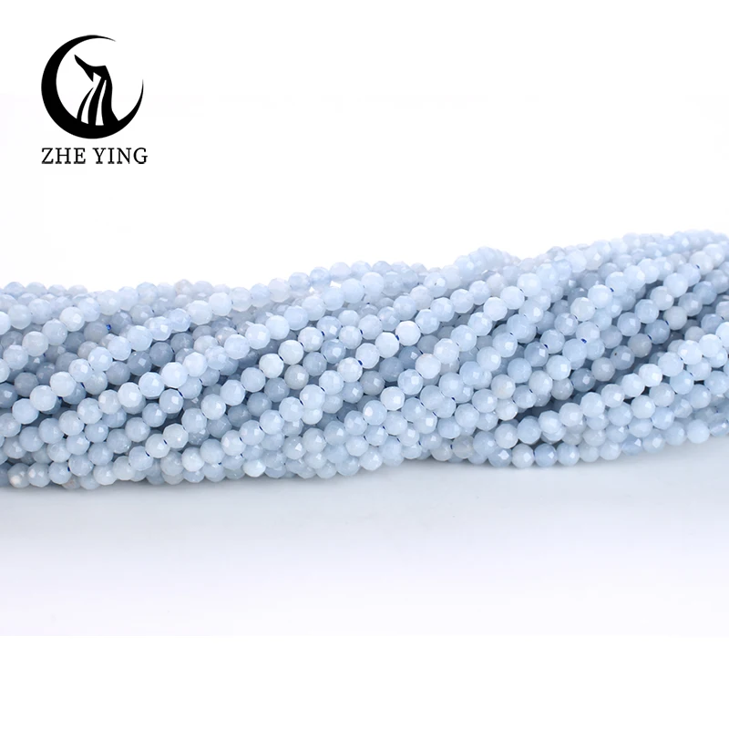 Zhe Ying 3mm Natural Angelite Beads Small Faceted Loose Gemstone Beads for Jewelry Making DIY Accessory 10 Strands/lot