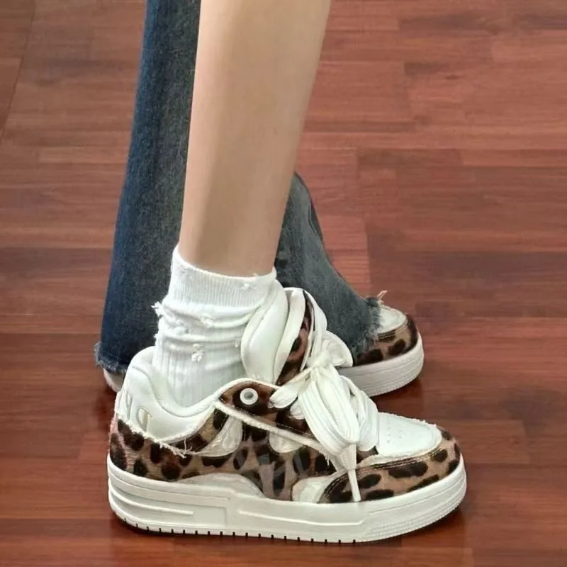 Fashion Sneakers Couple Sports Casual Shoes 2024 Women's Shoes Tennis Retro Cross Graffiti Leopard Print Punk Leather Skate