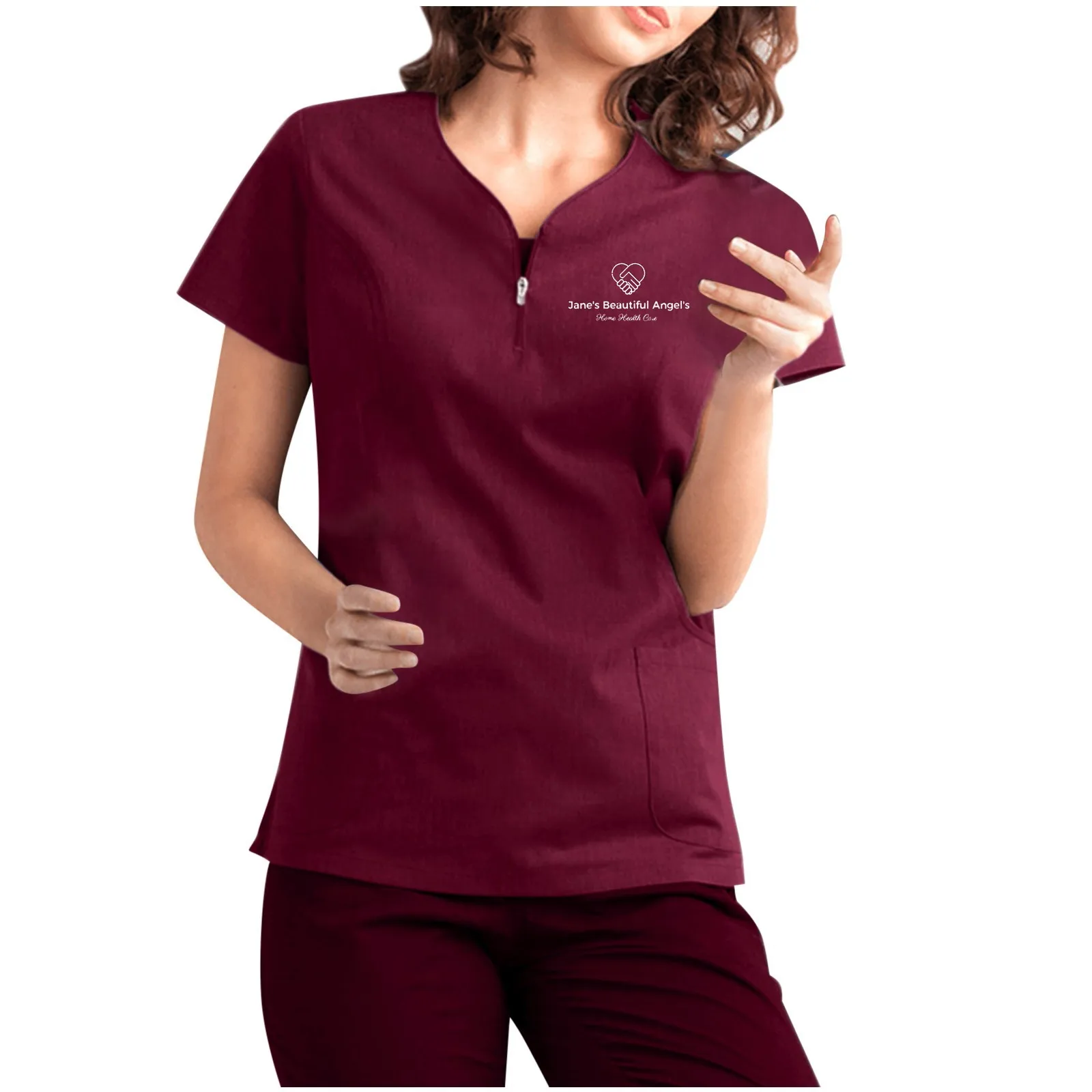 Gezondheidszorg Verpleegkundige Tuniek Vrouwen Effen Pocket Scrub Tops Korte Mouw Blouse Schoonheidssalon Overalls Verzorger Uniformen Voor Vrouwen