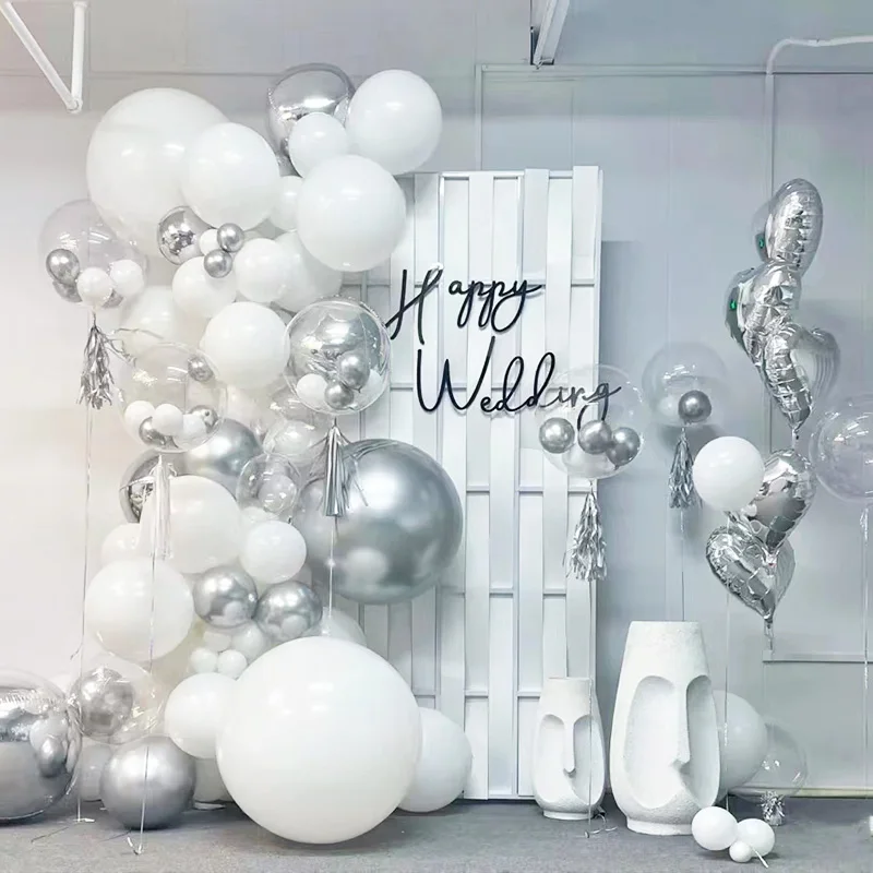 102pcs Silver White Balloons Garland Arch Kit Party Decoration Balloon For Wedding Baby Show New Year Birthday Party Supplies