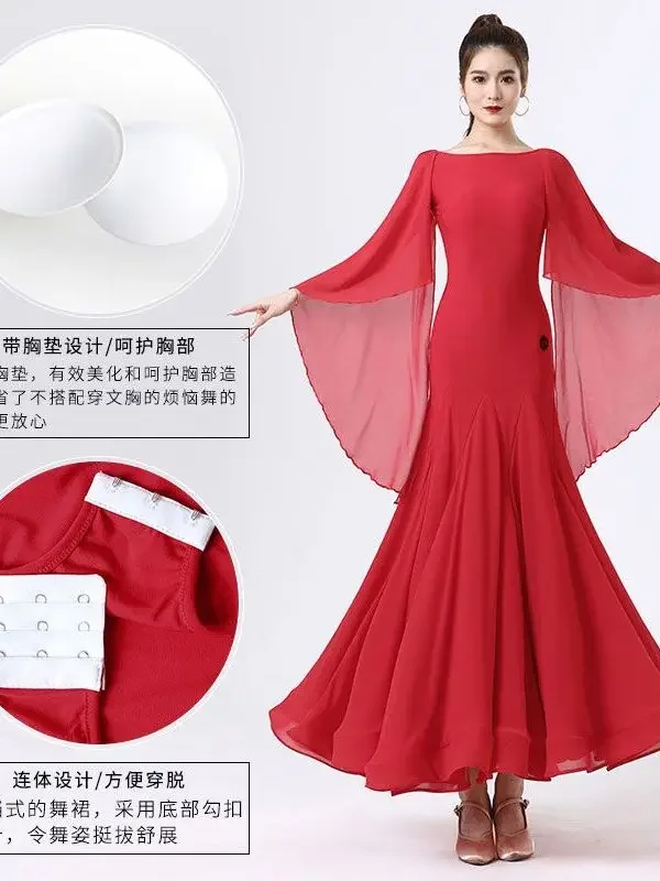 Waltz Performace Costume High End Dance Skirt Large Swing Dress New Women's High End Social Dance Clothes