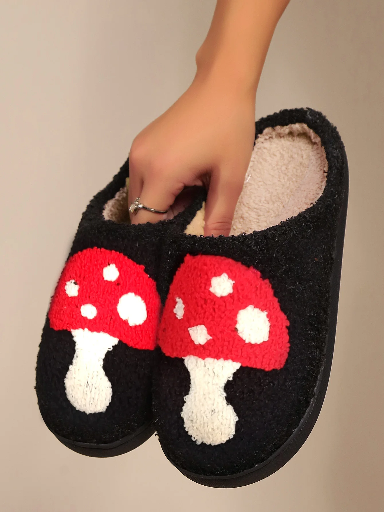 

Women's Black Mushroom Winter Indoor Slippers with Soft Soles, Anti-Slip, Comfortable Home Slippers