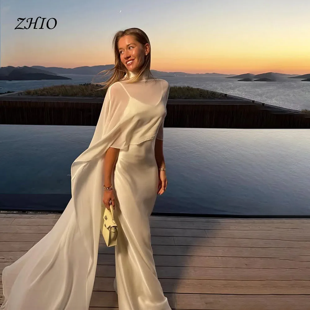 ZHIO Elegant Ivory Silk-Like Evening Dresses Spaghetti Strap with Jacket Organza Mermaid Prom Gowns Customized فساتين