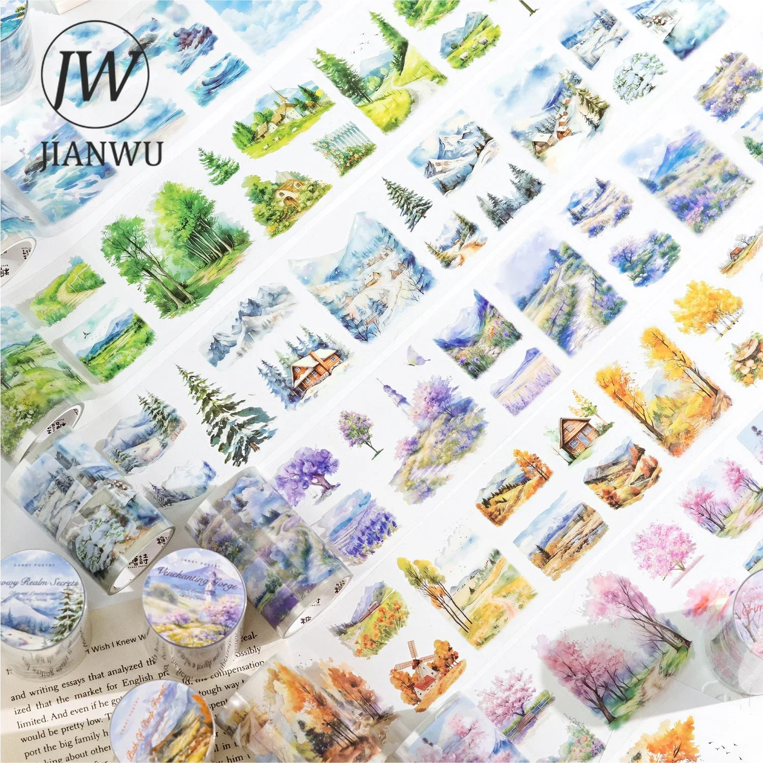 JIANWU 60mm*200cm Natural Landscaping Story Series Vintage Plant Flower Material Collage PET Tape Creative Journal Stationery