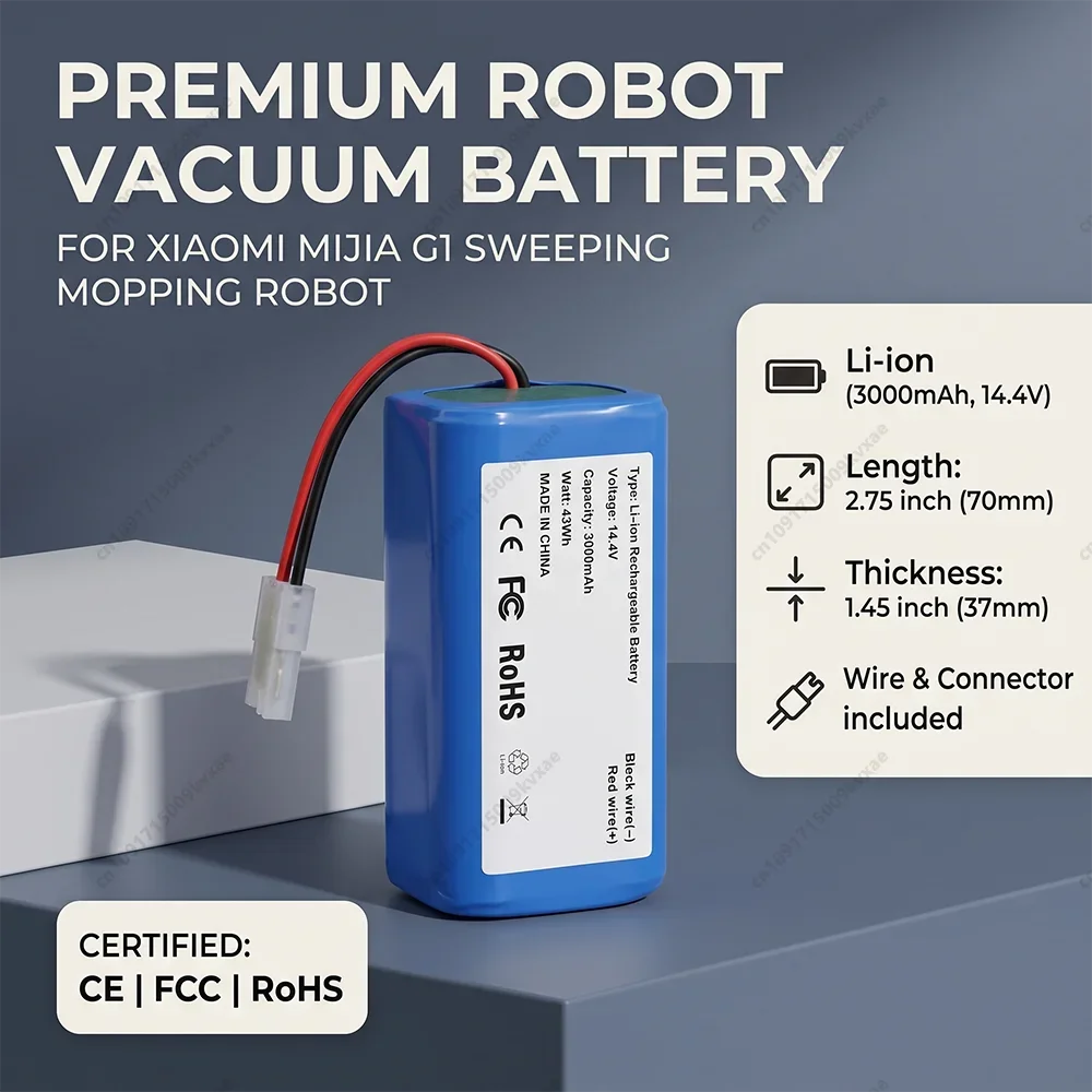Rechargeable 14.4V 18650 Battery Pack for Xiaomi Mi Robot Vacuum Mop Essential for Tefal Explorer Series 20 40 60 Sweeper