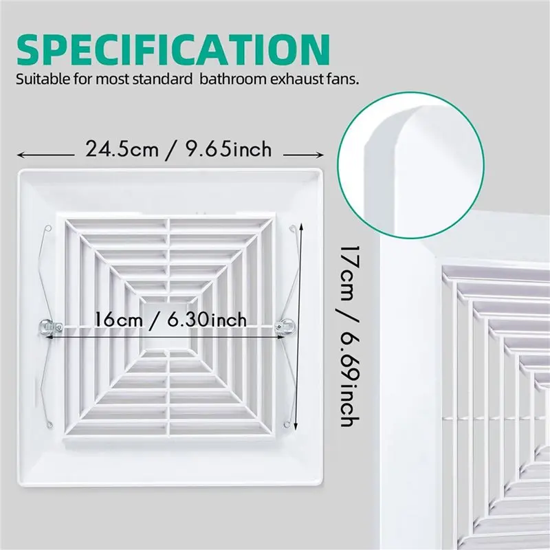 CYCLI-10X Bathroom Exhaust Fan Cover With Springs Replacement Parts For Square Ceiling Or Wall-Mount Exhaust Fan, Bathroom