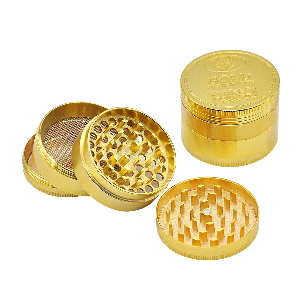 4 Layers 55mm Gold Color Pepper Grinder Spice Herb Grinder Tobacco Crusher Gold Coin Mills Crusher Metal Smoking