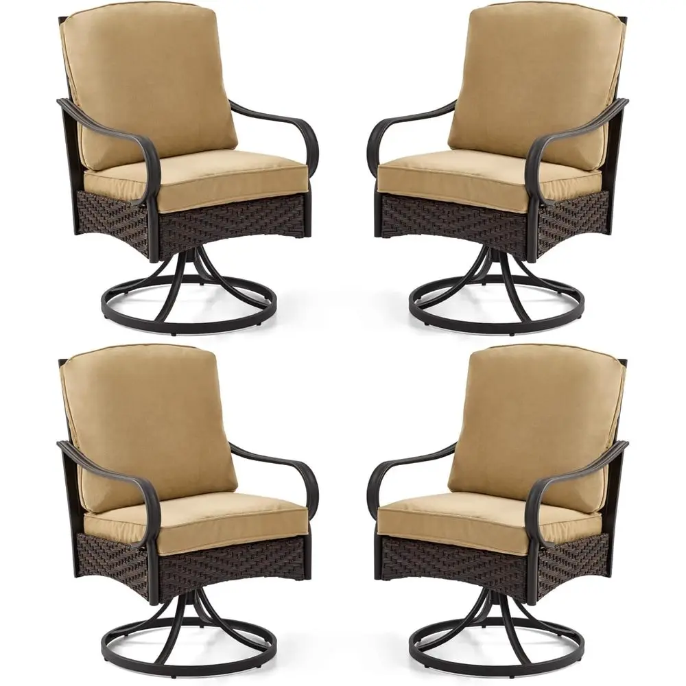 

4-Piece Outdoor Swivel Chair Set with Cushions, Ideal for Patio, Garden, and Balcony, Khaki