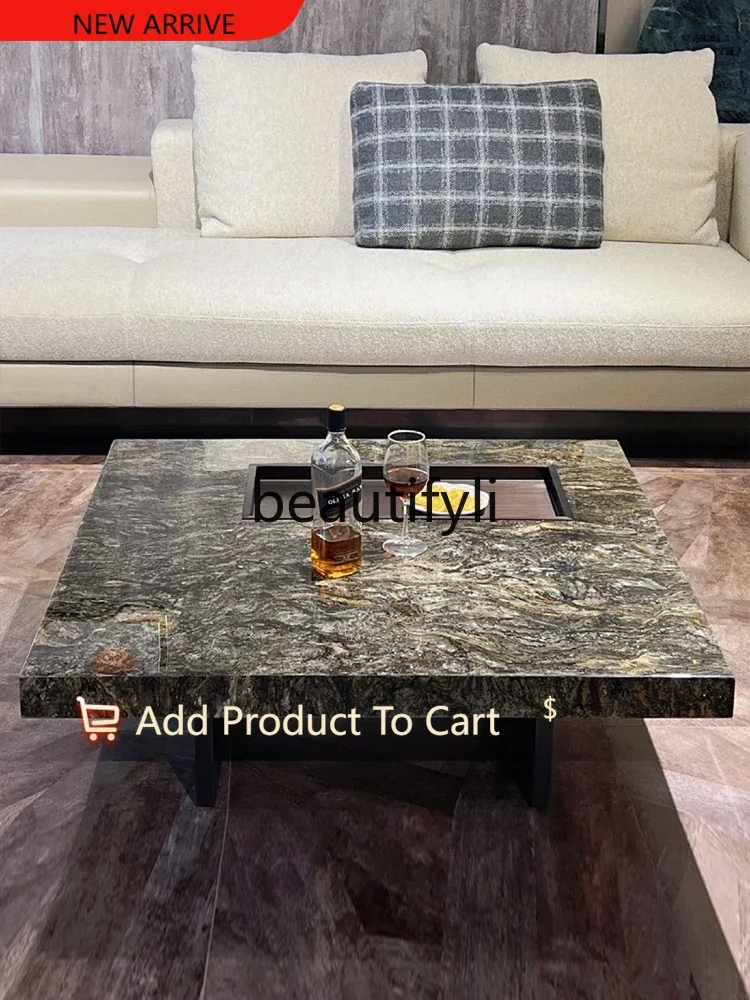

Platinum diamond luxury stone marble coffee table simple light luxury box square coffee table G1218