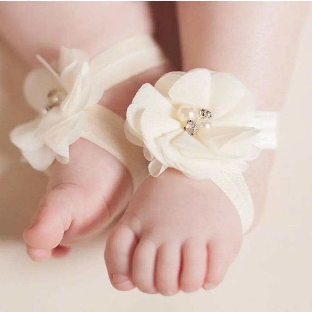 Fashion 2pcs/pair Boutique Chiffon Flower Newborn Toddler Barefoot Sandals Baby Girls Foot Cover Photo Props Kids Accessories