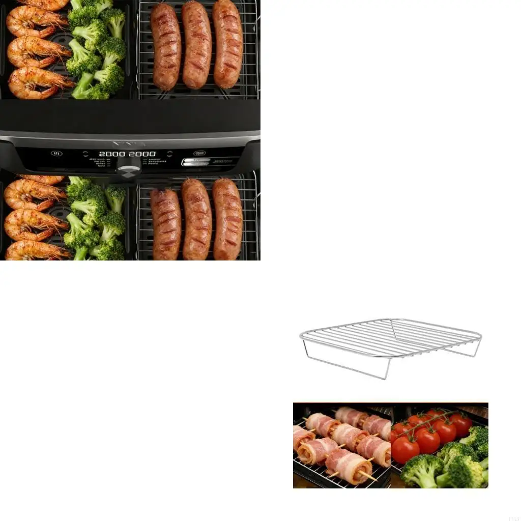F92F Stainless Steel Air Fryers Rack Roasting Steamer Grill Racks With Liners Baking Tray for SFP701 Cooking Enduring