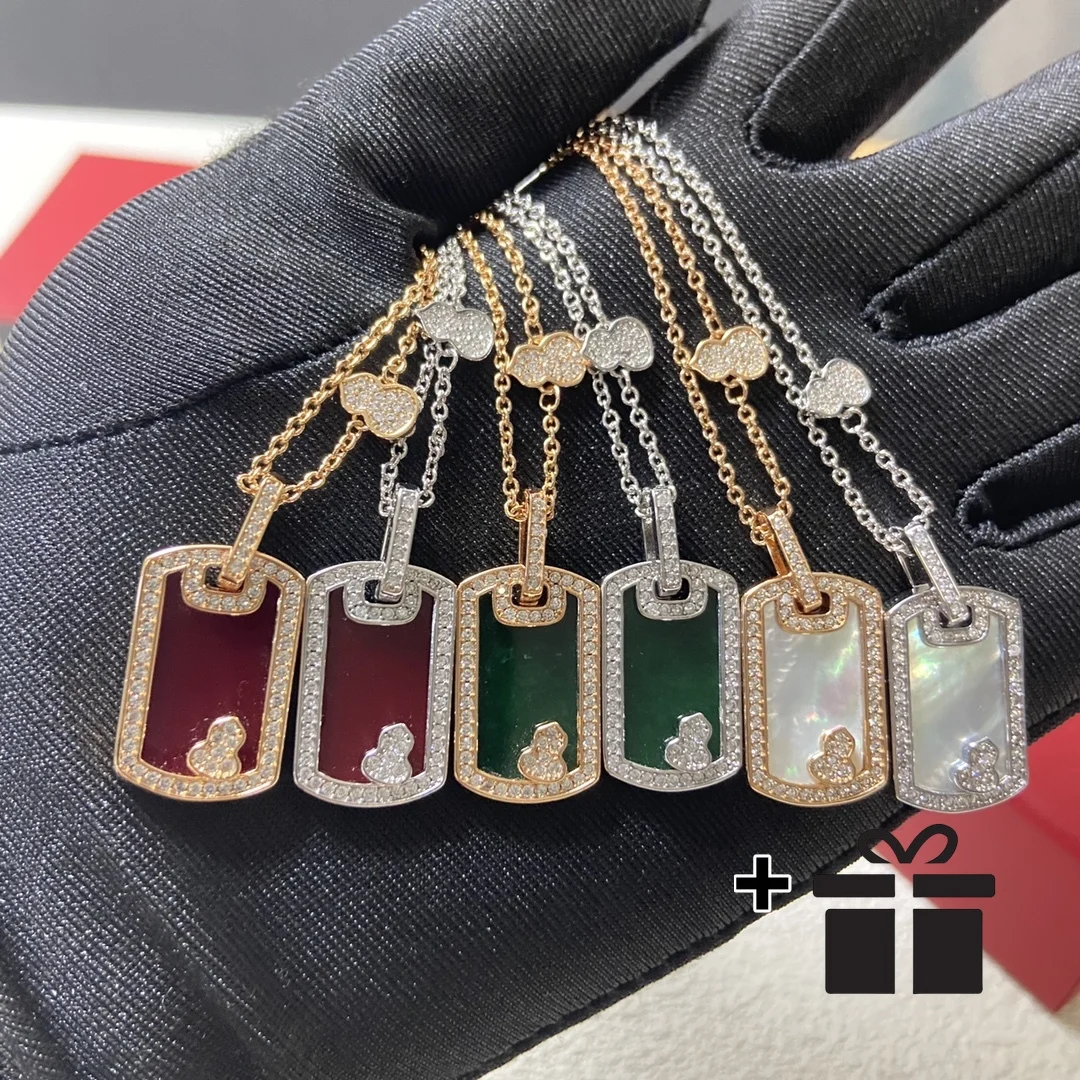 

2025 high-quality small square diamond-encrusted mother-of-pearl gourd necklace, available in three colors, fashionable jewelry