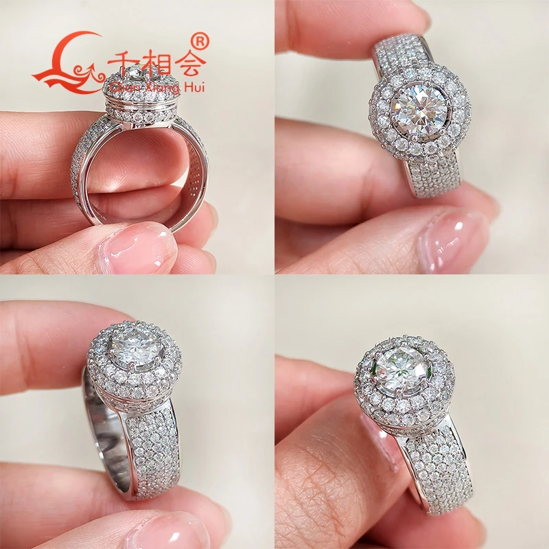 13mm hight round Sterling 925 Silver Moissanite Ring Men women Diamonds Male fine Jewelry gitf wedding