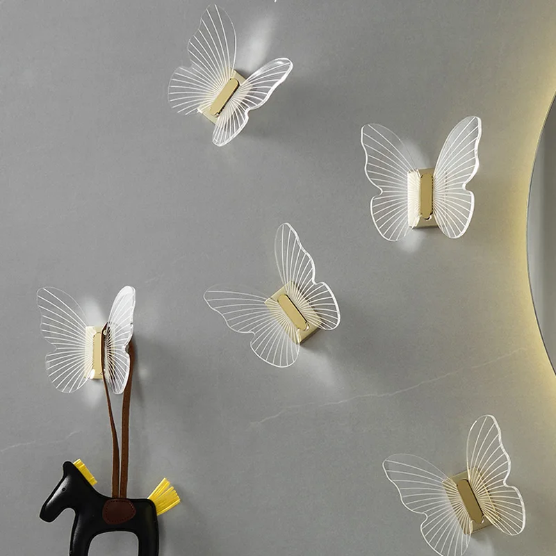 Transparent Acrylic Towel Hook Gold Butterfly Shape Wall Mounted Clothes Hooks Decorative Bathroom Robe Hook Hangers Keys Racks