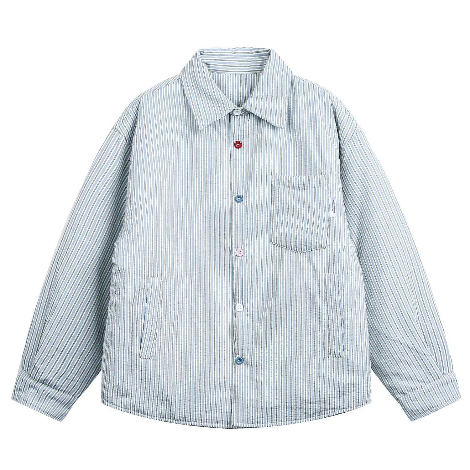 FW2025 اليابانية الرجعية مخطط فائدة سترة قطن للجنسين فضفاضة تناسب الدافئة بدوره إلى أسفل طوق مبطن عمال قميص معطف الأمريكية #1