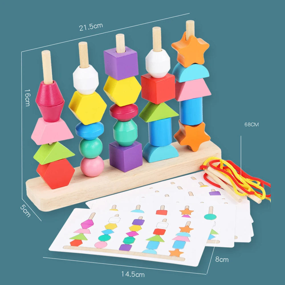Ensemble de jouets géométriques assortis en perles de bois pour enfants, jouets éducatifs précoces, jouet de fête pour enfants
