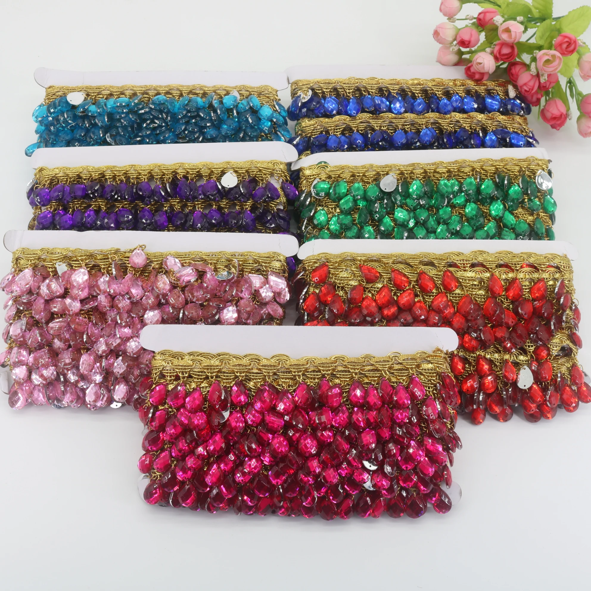 

5 Yards Lace Acrylic rhinestone Crystal Fringe Trims Stage Party Clothes DIY tear drop Sewing clothing Headwear Accessories