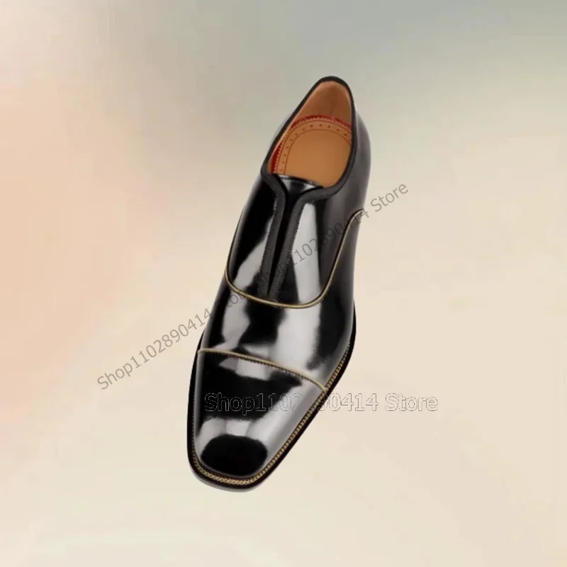 

Metal Chain Black Patent Leather Square Toe Loafers Fashion Slip On Men Shoes Luxurious Handmade Party Wedding Men Dress Shoes