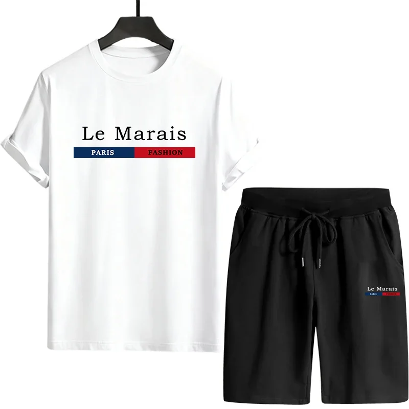 

Новый мужской спортивный костюм с принтом: летняя повседневная одежда для активного отдыха, бега и спорта, модный комплект из футболки и шорт с коротким рукавом.