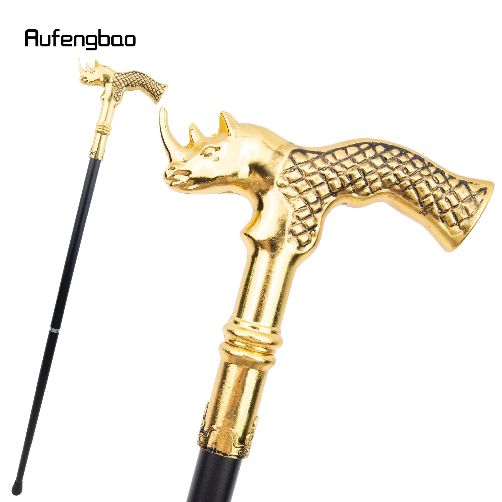 Golden Rhinoceros Head Fashion Walking Stick Decorative Stick Cospaly Vintage Party Fashionable Walking Cane Crosier 91cm