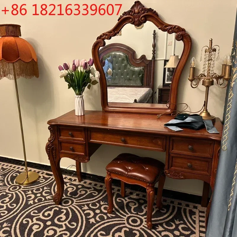 YAO Vintage Nordic Drawer Dresser Mirror Set Wood Make Up Dresser Table Bedroom Vanity Storage Tocador De Maquillaje Home Furnit