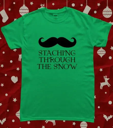 Funny Moustache Man Staching Snow Christmas T-Shirt