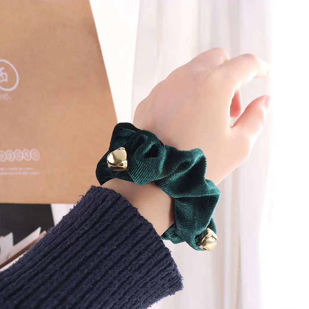 新年クリスマスヘアロープベルベット小さなベル付きクリスマスヘアスクランチー無地カラー伸縮性女性用ヘアリング