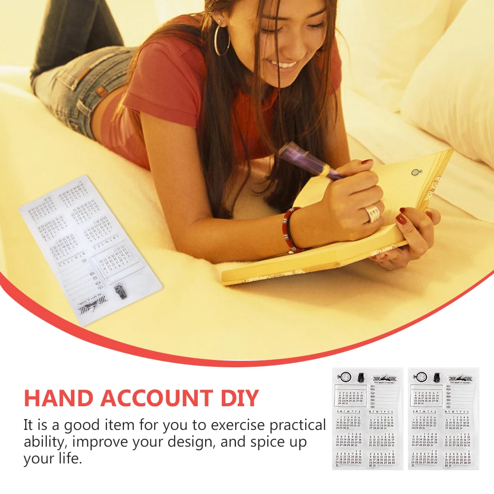 

2Sets Clear Transparent Calendar Stamps DIY Craft Stamps for Scrapbooking Planner Decorative Albums and Journals