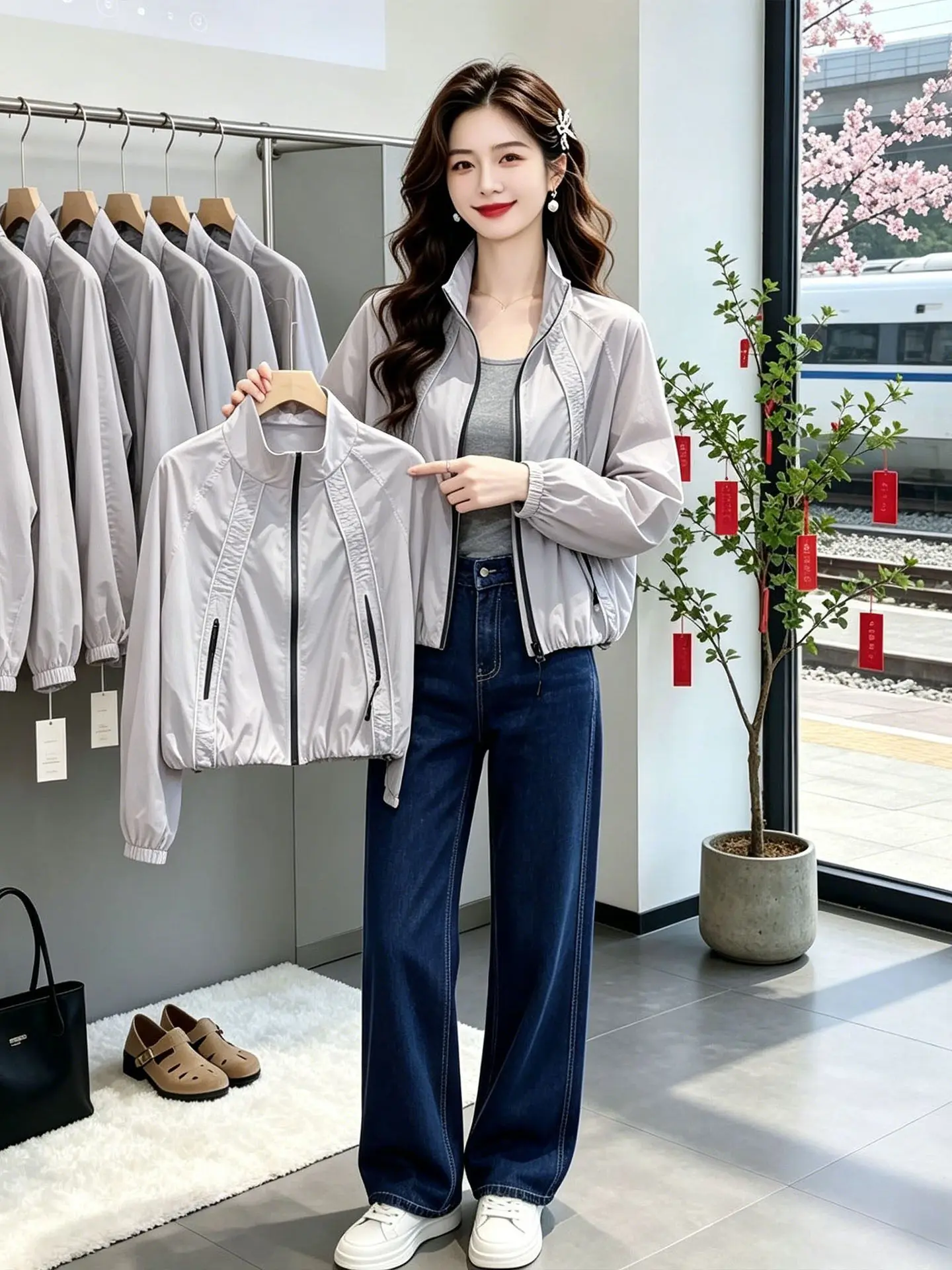 

Lightweight Breathable Short Outerwear Summer Style Women's Long Sleeve Casual Fashionable Top Pear Shape Fit Zipper Design