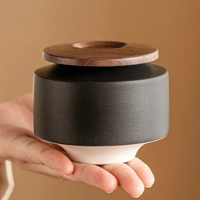 240ml Boutique Black Pottery Tea Jar Zen Moisture Proof Sealed Tea Can Coffee Container Storage Tank Tea Caddy Spice Organizer