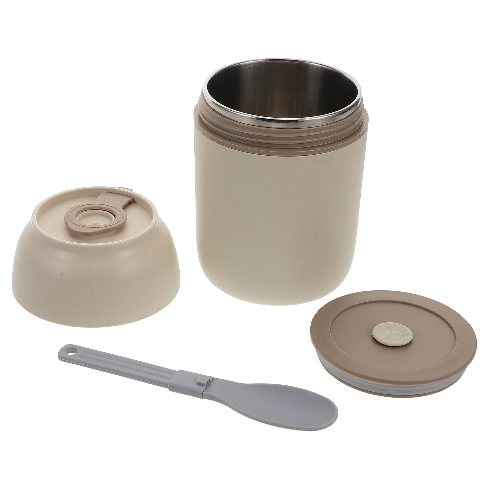 Taza de desayuno de acero inoxidable de 500ml, doble pared, aislamiento, tapa a prueba de fugas, cuchara, taza de cereales portátil segura para microondas