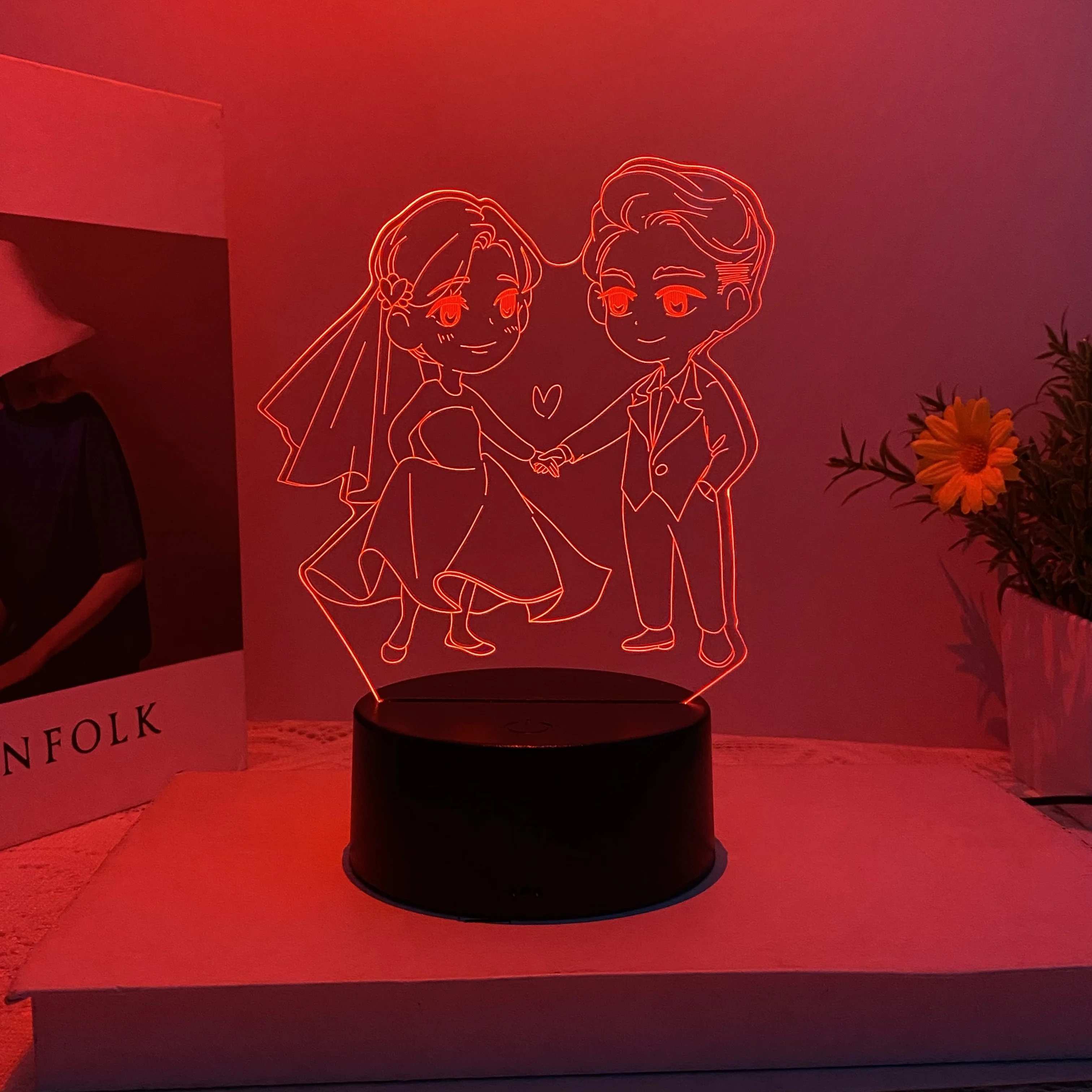 1pcs Valentine's Day element 3D night light, Valentine's Day gift table light, USB atmosphere decorative light.
