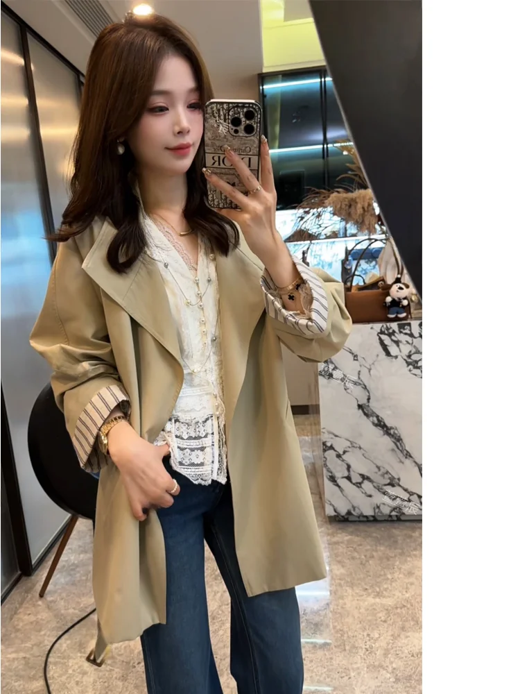 

Xuanxuanchen Barak Sle Women's Loose Faionable Windbreaker Coat Autumn Outerwear Ele Lazy Sle 2025 Season